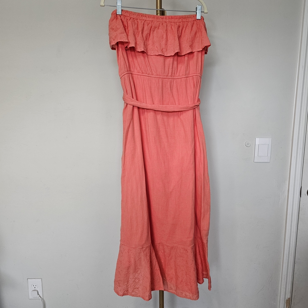 sofia by sofia vergara Coral Strapless Ruffle Wrap Midi Dress - Picture 5 of 9